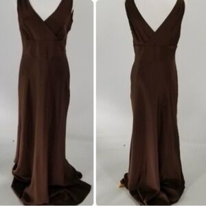 J Crew Y2K Sophia Silk brown evening gown wedding bridesmaid long maxi dress 10